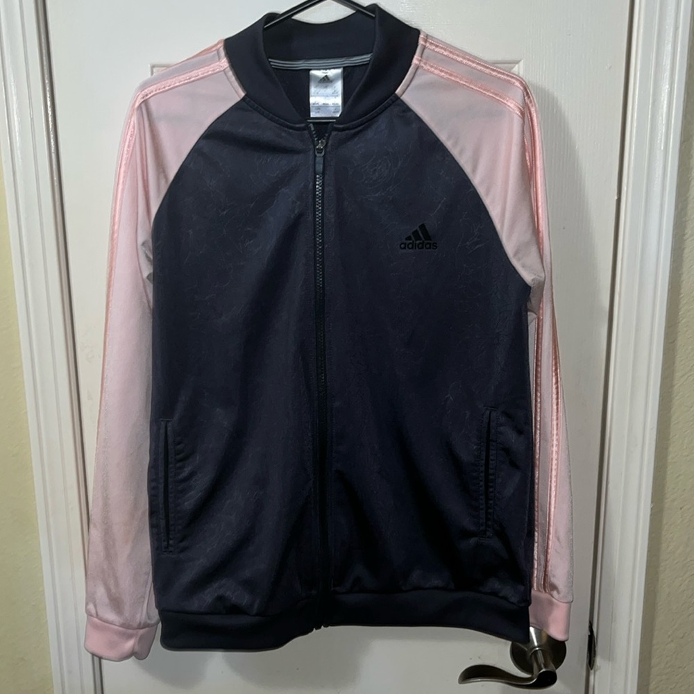 Black & Pink Rose Adidas Zip-up Jacket (Large)